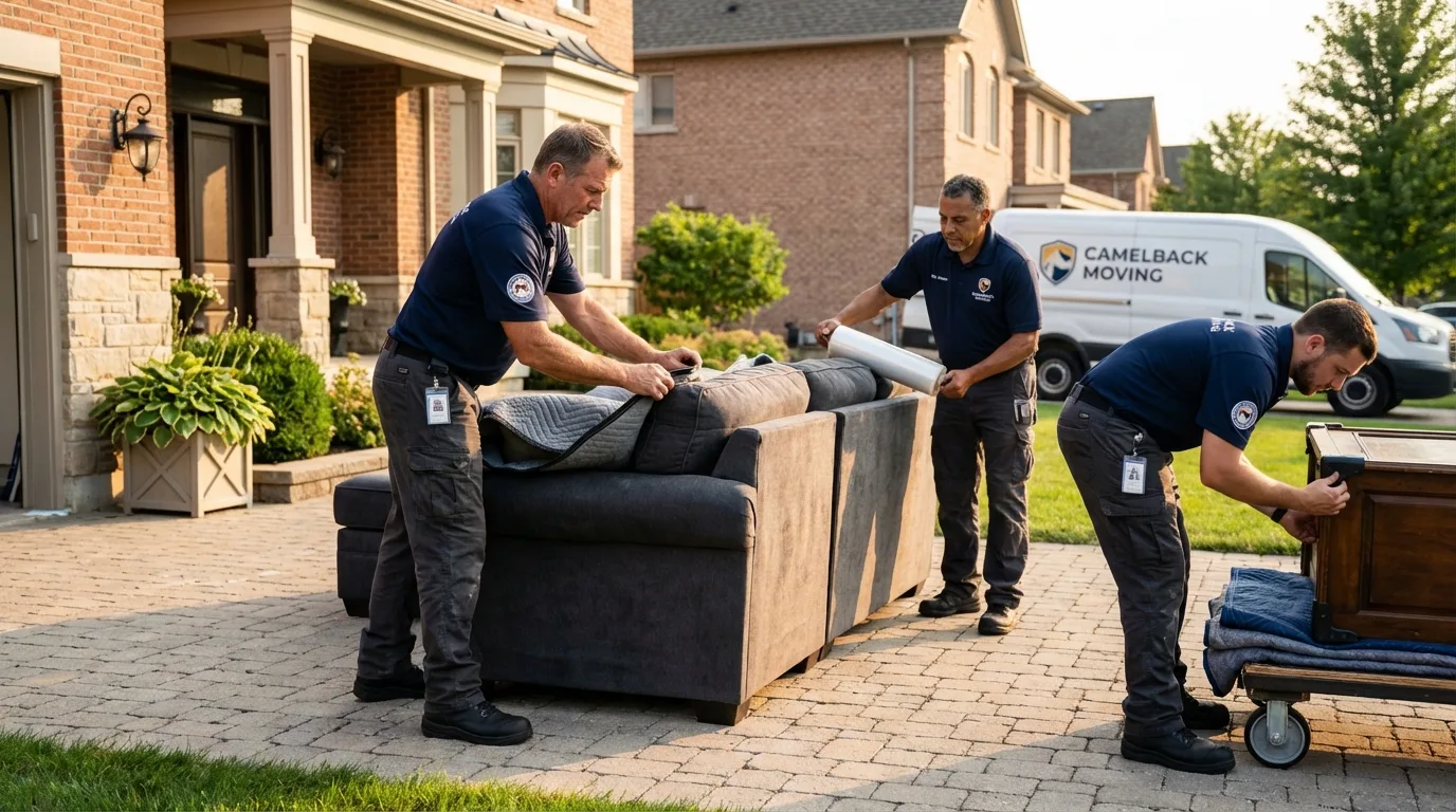 Large estate moving crew wrapping furniture in Montrose, PA