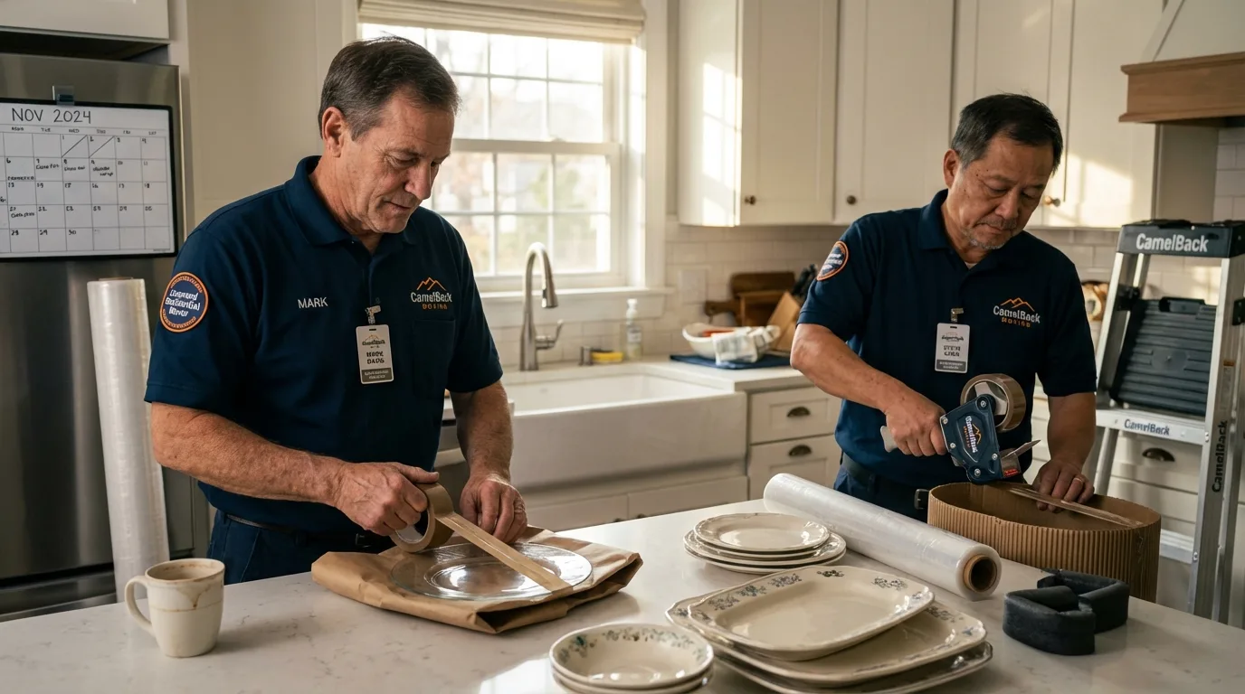 Professional crew packing kitchen dishware in Montrose, PA